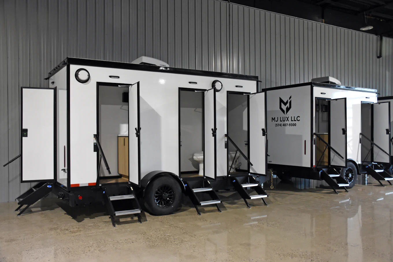 MJ Lux restroom trailers with premium finishes